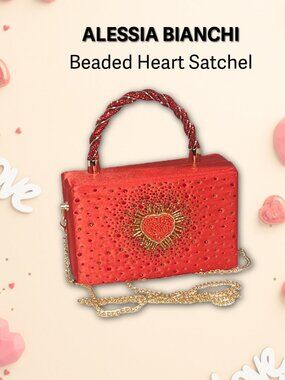 NWT Alessia Bianchi Beaded Heart Satchel Crossbody Purse Black Glam